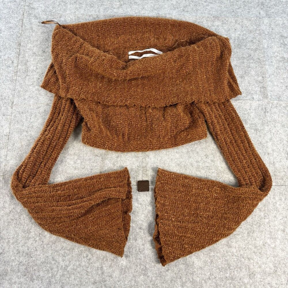 Silence + Noise Womens S Orange Off Shoulder Cropped Sweater Bell Sleeve Boho